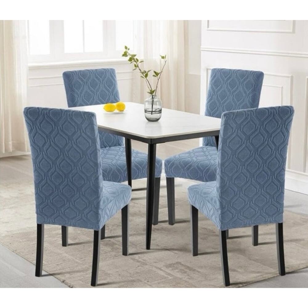 NIB SearchI Washable Stretch Jacquard Gray-Blue Geometric Kitchen Chair Covers - Picture 2 of 9